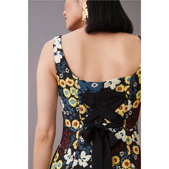 Anthropologie Maeve Marigold Floral A-Line Tie Back Fit & Flare Midi Dress - Picture 15 of 16